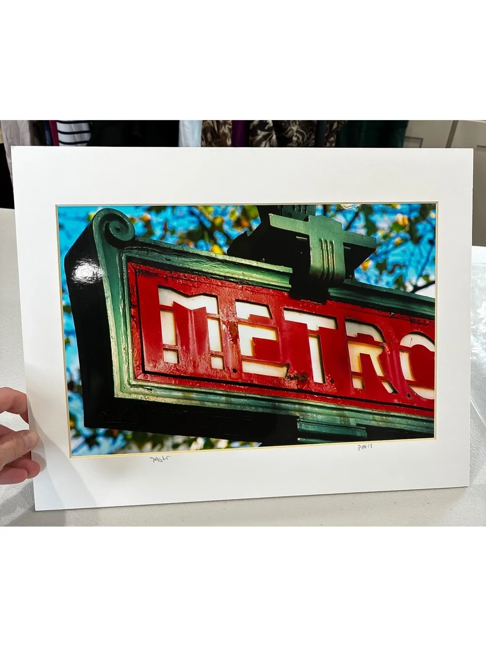4 Matted French Photographs - Market, Metro, Green Door, Telephone